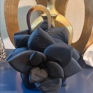 QVC Navy Floral Petal Evening Bag with Clear Top Handle